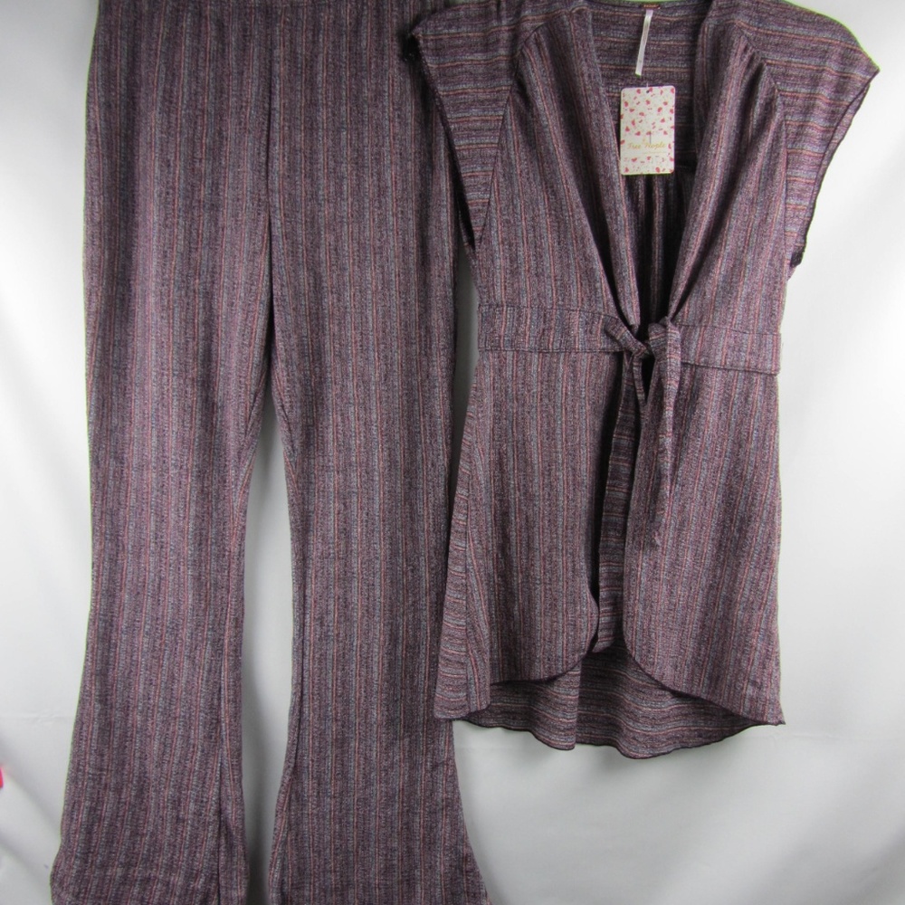 FREE PEOPLE In Your Eyes Pant Suite Set Blue Combo - Picture 2 of 8